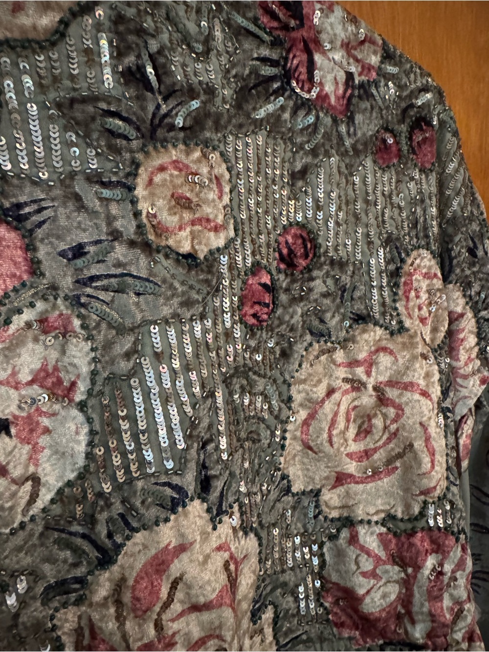 Free People Olive Green Floral Sequin Tie-Front Top - Picture 5 of 7